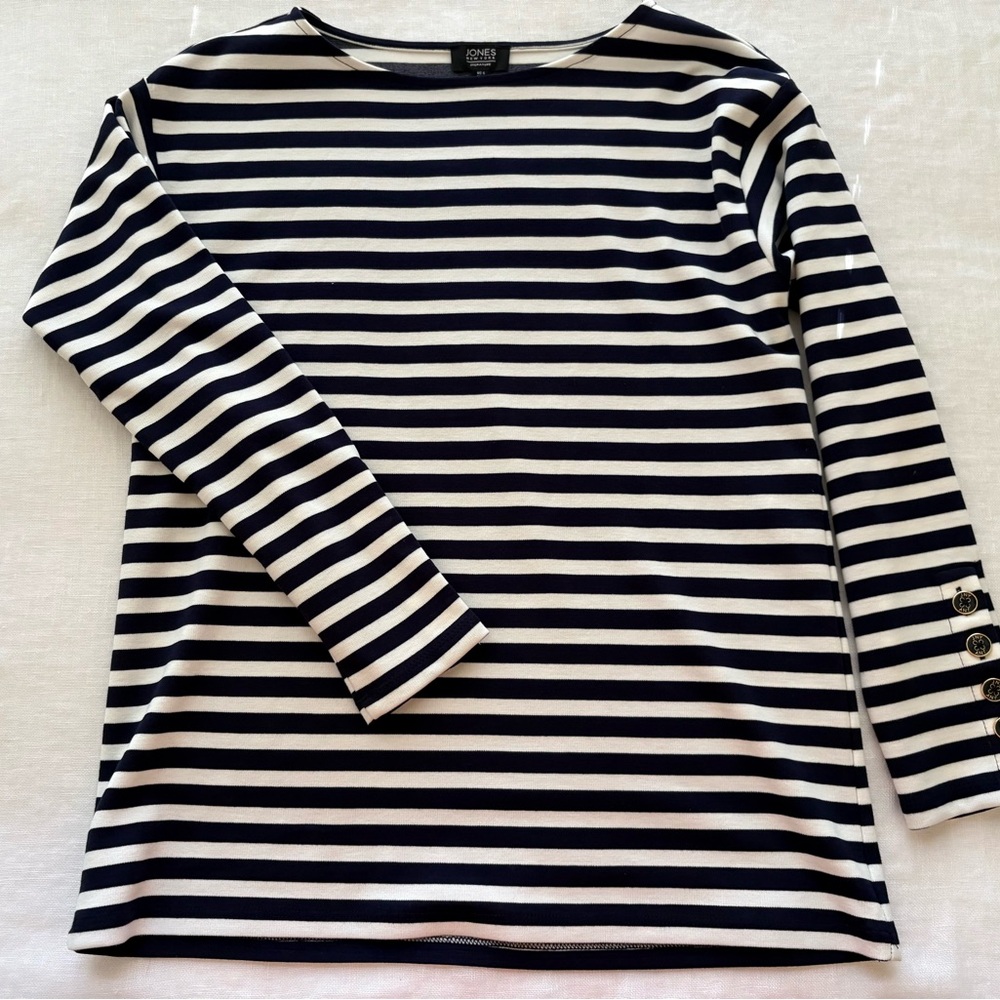 Jones New York Navy and White Striped Top